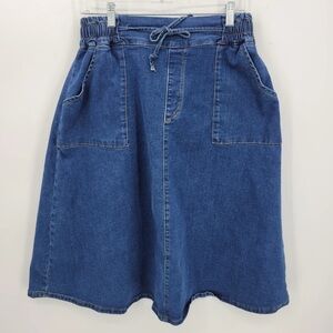 Nancy Kole Skirt Womens Large Blue Denim A Line Big Pockets Modest Y2K Retro 90s
